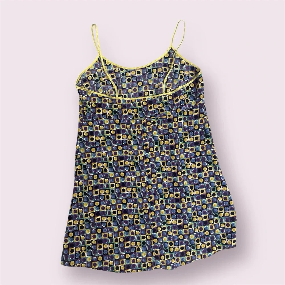 Y2K Women L‎ Babydoll Slip Dress Colorful Satin Nightgown Geometric Whimsigoth